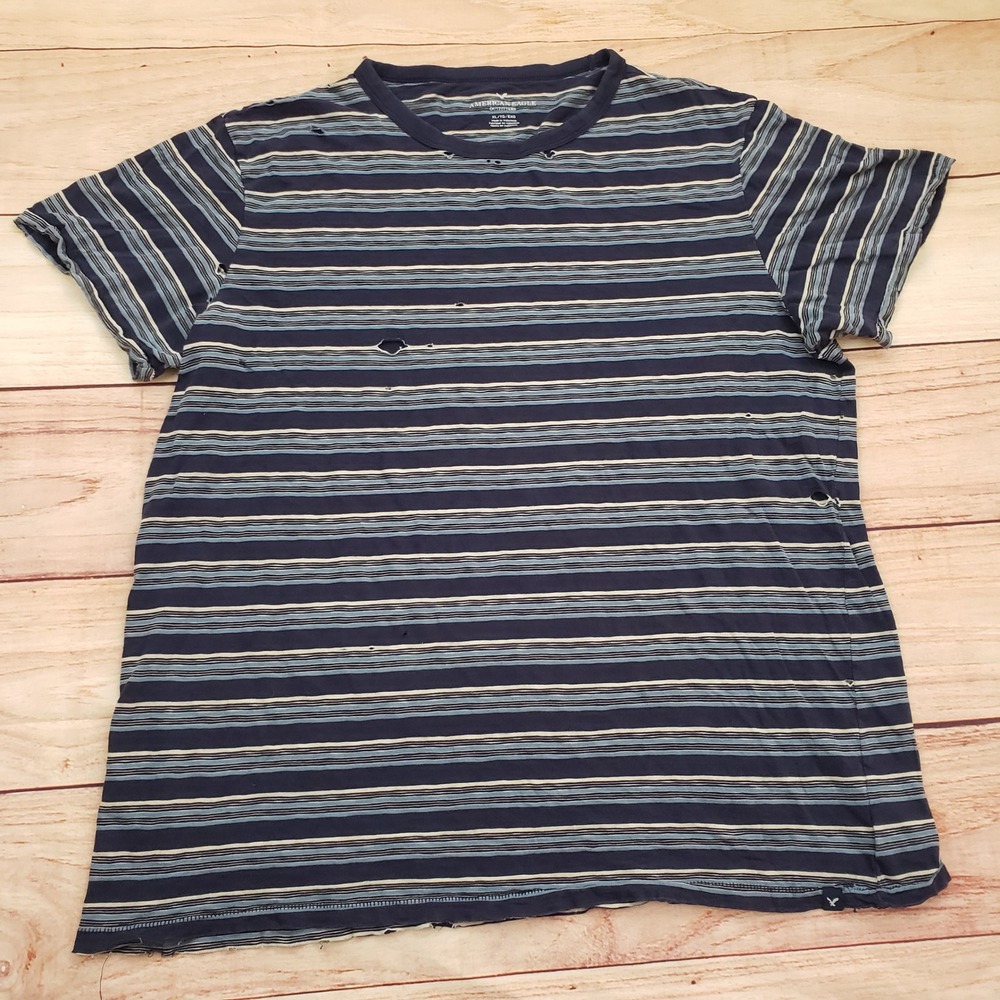 VINTAGE American Eagle Outfitters Shirt Mens XL Blue Striped Distressed 2000s